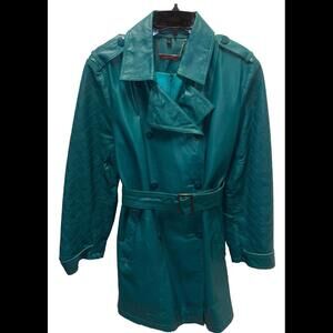 👠🧥💚 Iman Green leather Women’s Double Breasted Trench Coat Size L